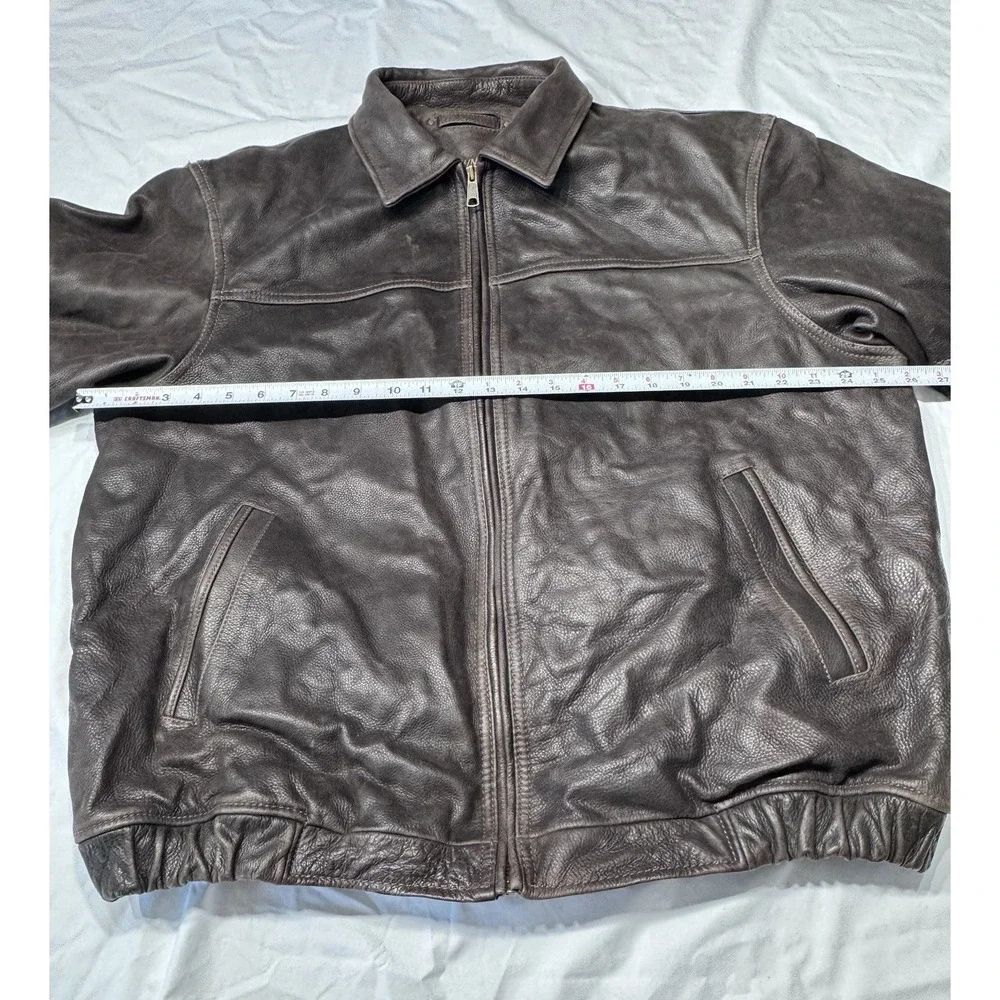 VTG 80s RARE St Johns Bay Brown Leather Jacket XL Flannel‎ Blanket Lined RN93677
